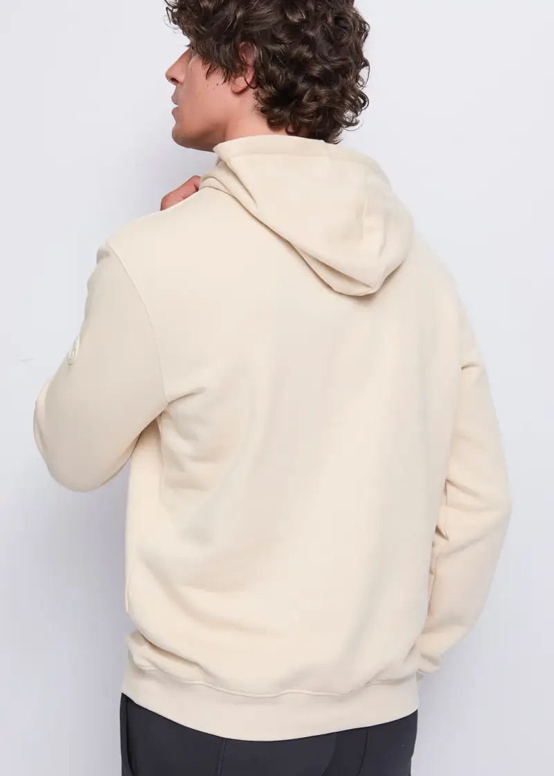 Uomo Felpa beige in cotone con logo Bianco miniatura 2