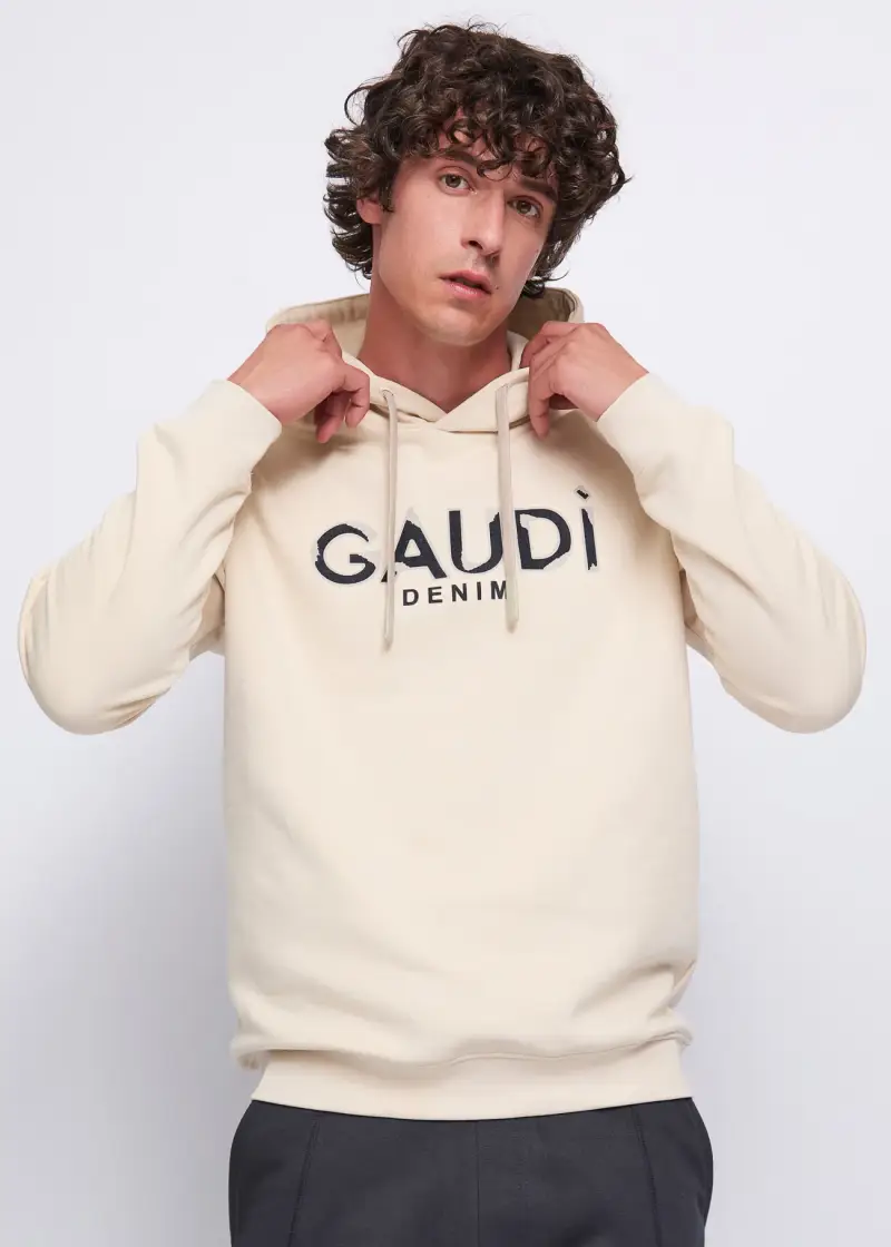 Uomo Felpa beige in cotone con logo Bianco
