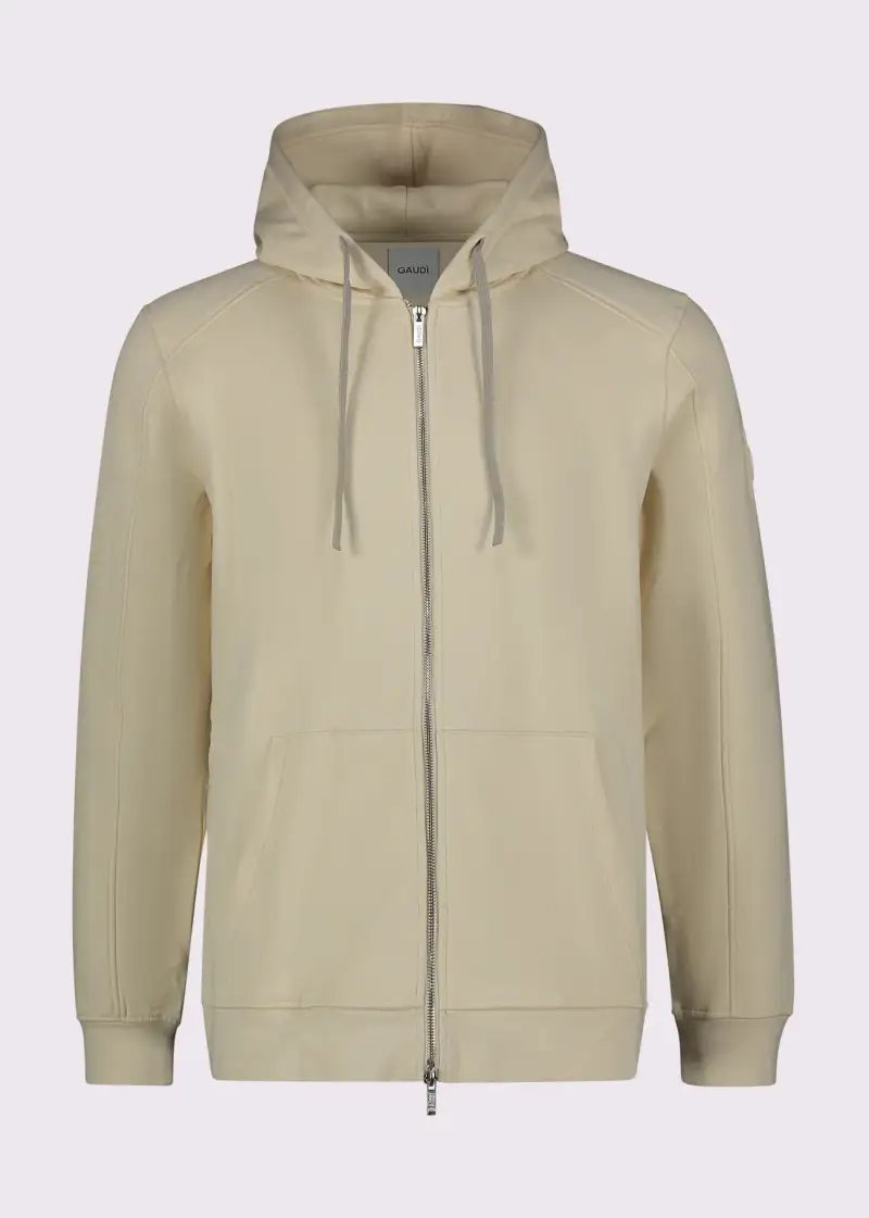 Uomo Felpa beige in cotone con zip Bianco