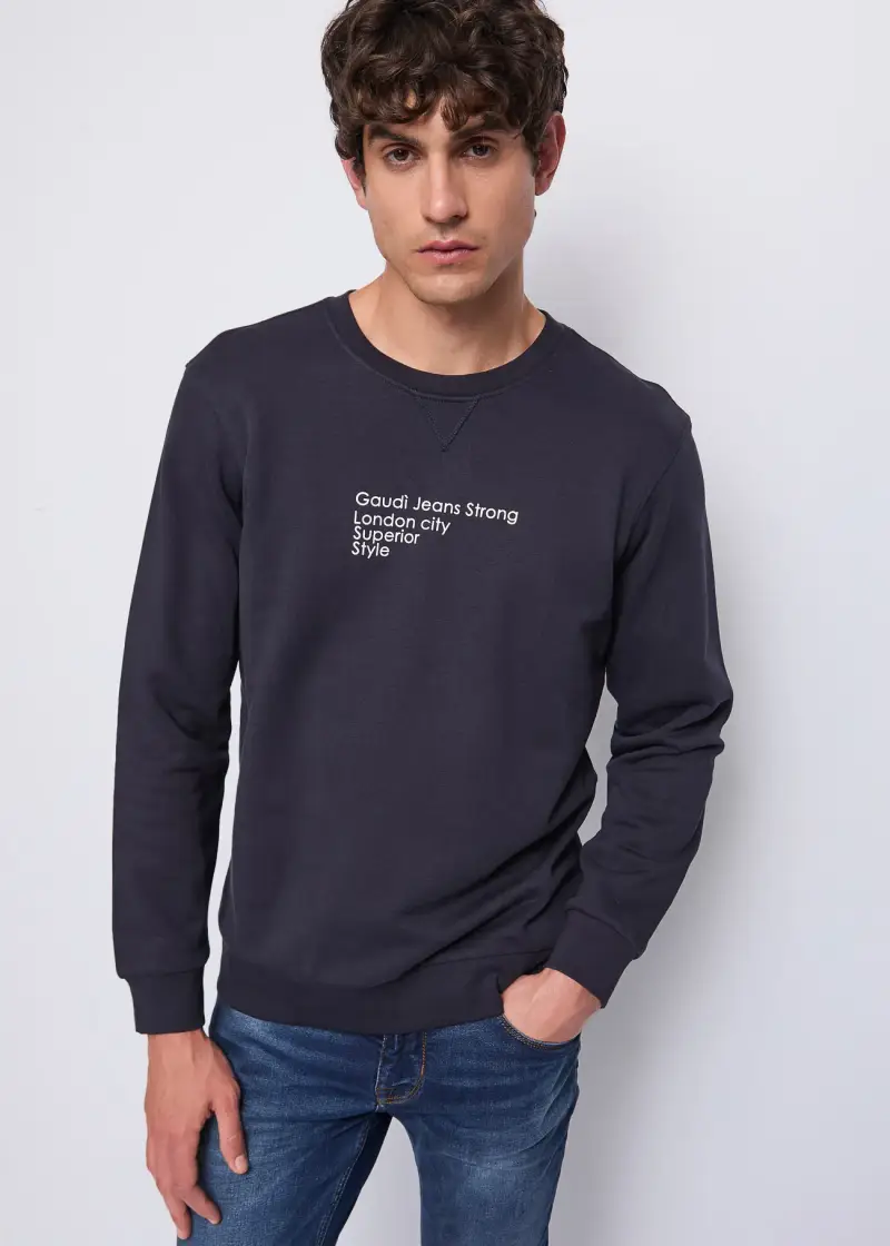 Uomo Felpa blu in cotone con stampa