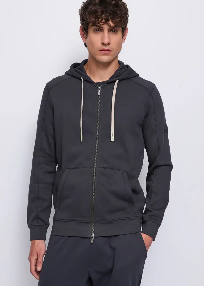 Uomo Felpa blu in cotone con zip
