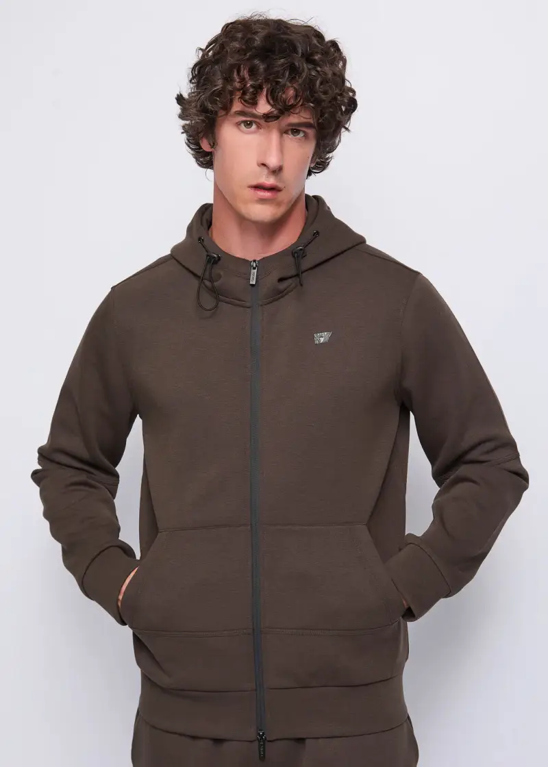 Uomo Felpa marrone con cappuccio e zip Multicolore