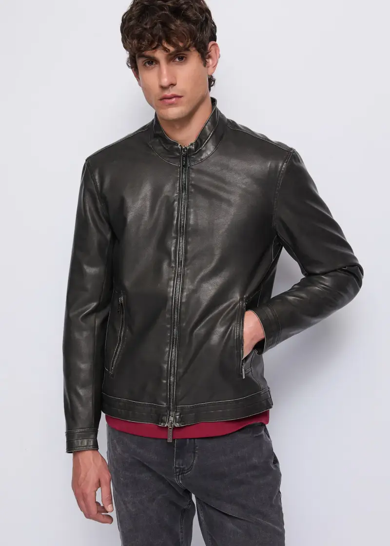 Uomo Giacca biker nera in similpelle Nero