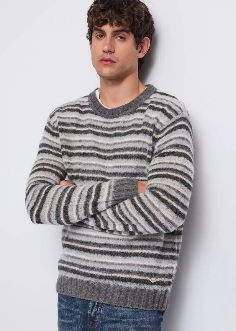 Uomo Maglia a righe in lana e mohair Multicolore