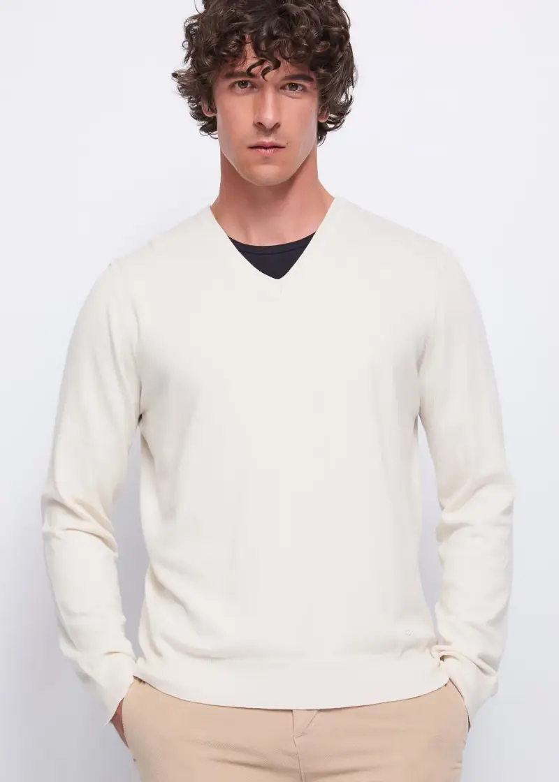 Uomo Maglia beige con scollo a V Bianco