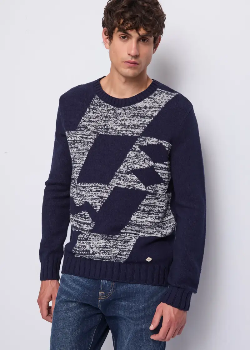 Uomo Maglia blu in cotone e lana Multicolore