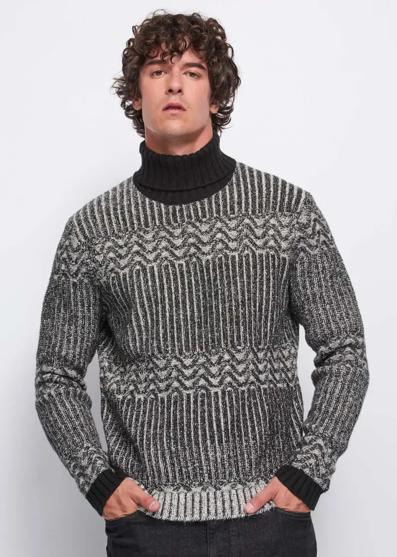 Uomo Maglia dolcevita in cotone jacquard Multicolore