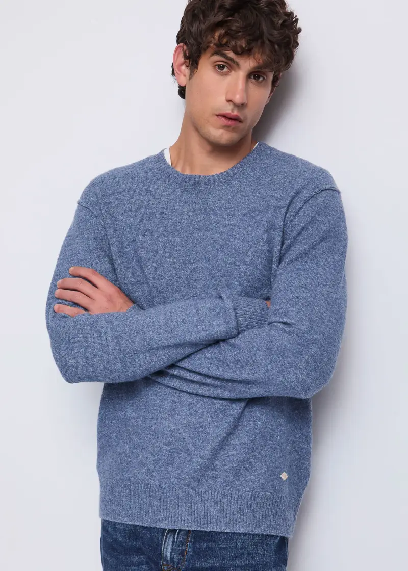 Uomo Maglia girocollo blu in lana
