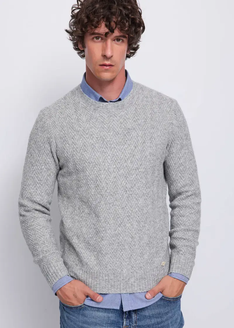 Uomo Maglia girocollo grigia in lana Nero