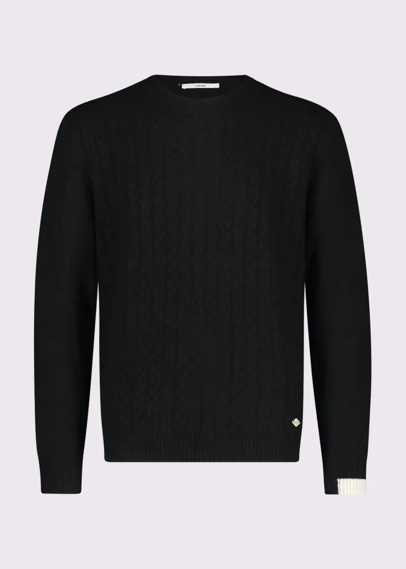 Uomo Maglia nera in lana a trecce Nero