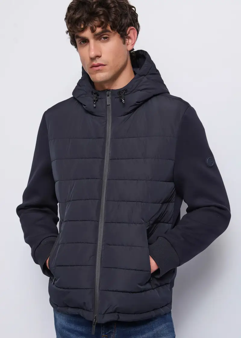 Uomo Piumino blu in nylon e scuba