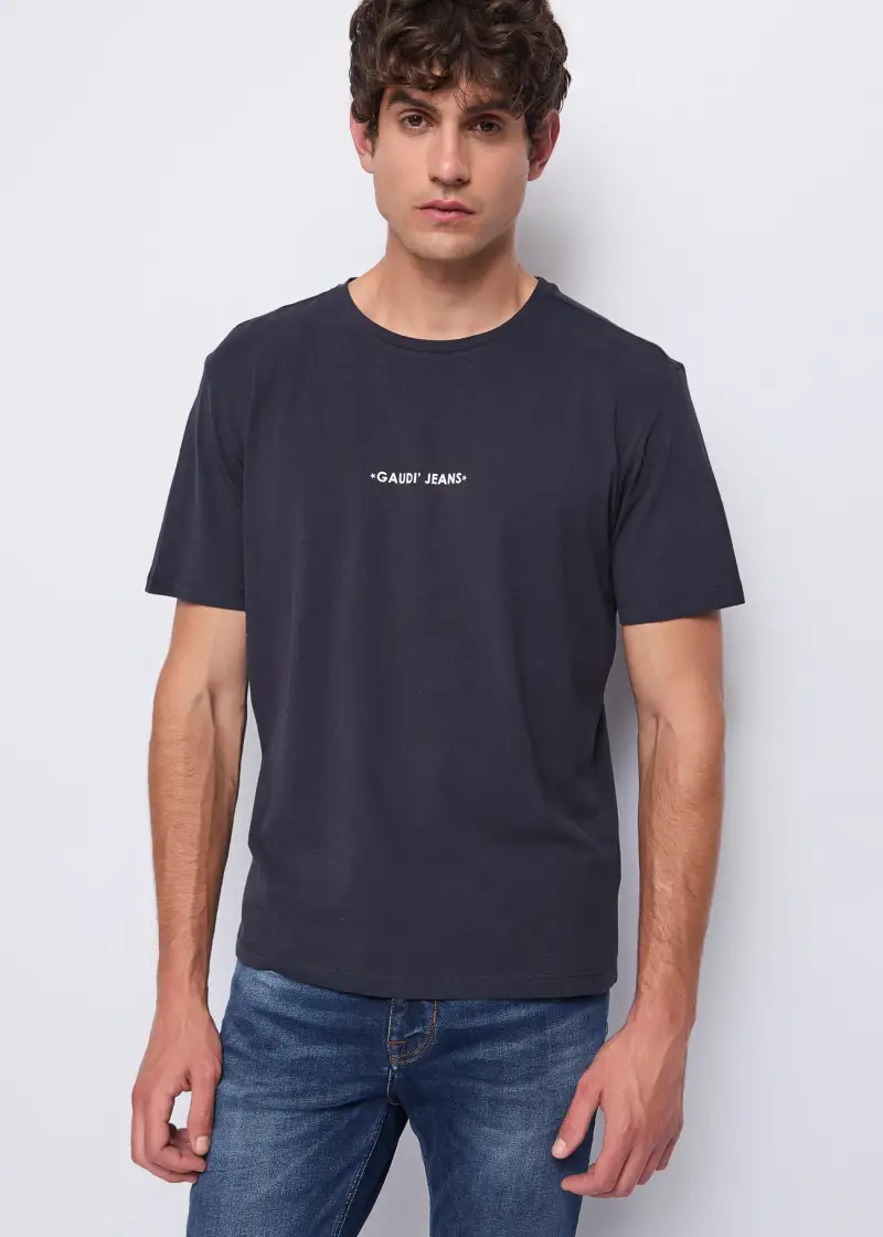 Uomo T-shirt blu in cotone con logo