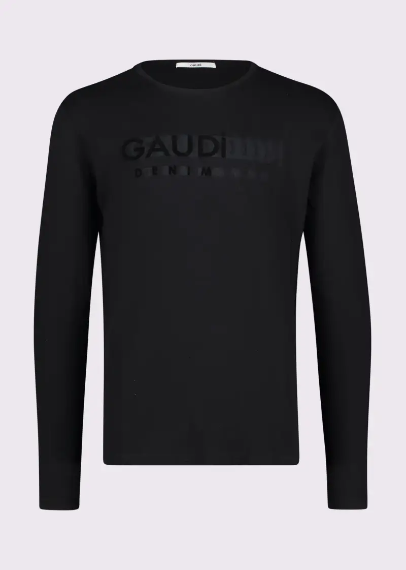 Uomo T-shirt nera in cotone con logo Nero