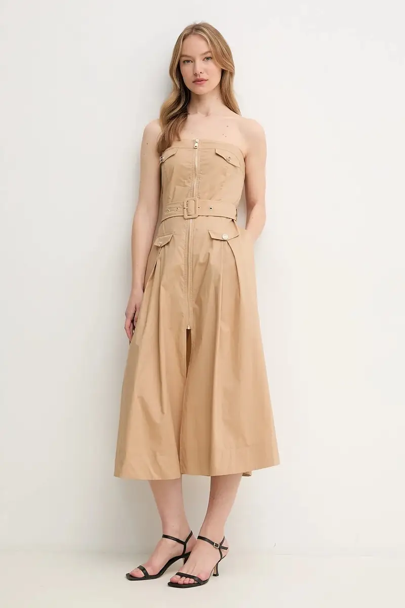 vestito in cotone colore beige 511FD15017 miniatura 4