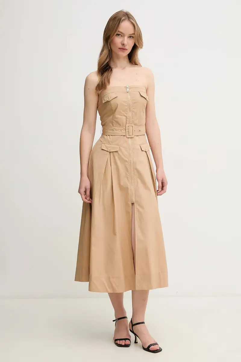 vestito in cotone colore beige 511FD15017