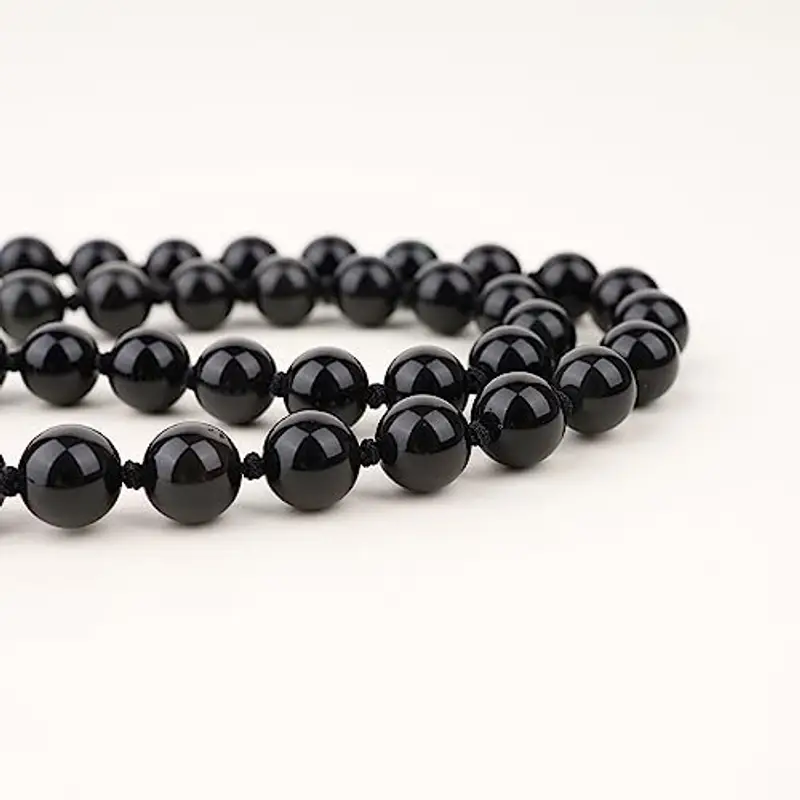 GAVU Collana da Uomo con Perle di Ossidiana Pietra Naturale Annodate a Mano Una ad Una e Chiusura Barra T miniatura 3