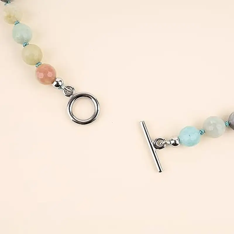 GAVU Collana da Uomo con Perle di Pietre Dure Amazzonite Annodate a Mano Una ad Una e Chiusura Barra T miniatura 3