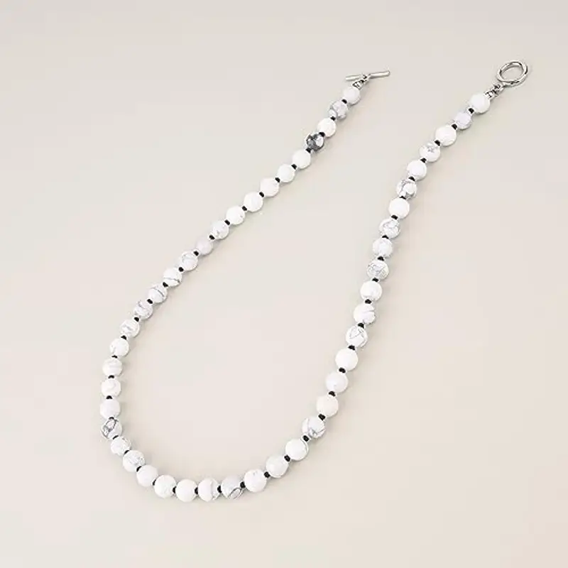 GAVU Collana da Uomo con Perline Sfaccettate di Pietra Naturale Howlite Annodate a Mano Una ad Una e Chiusura T-Bar miniatura 3