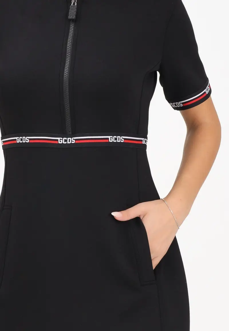 Abito corto nero da donna con nastri logati miniatura 3