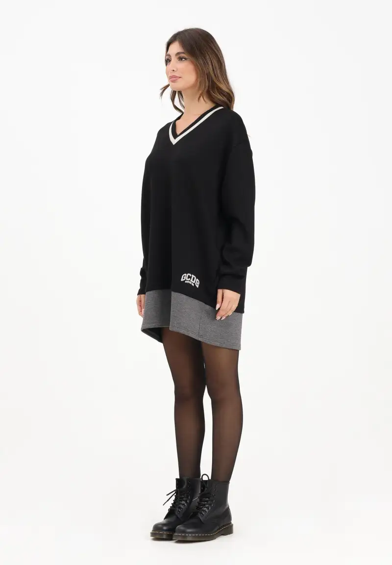 Abito corto nero da donna con ricamo logo sul retro