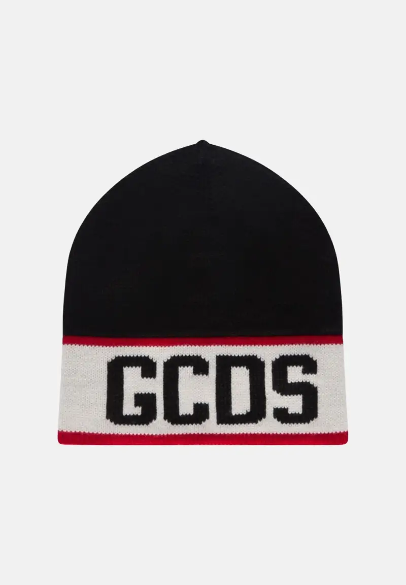 Berretto di lana nero per uomo e donna con logo GCDS