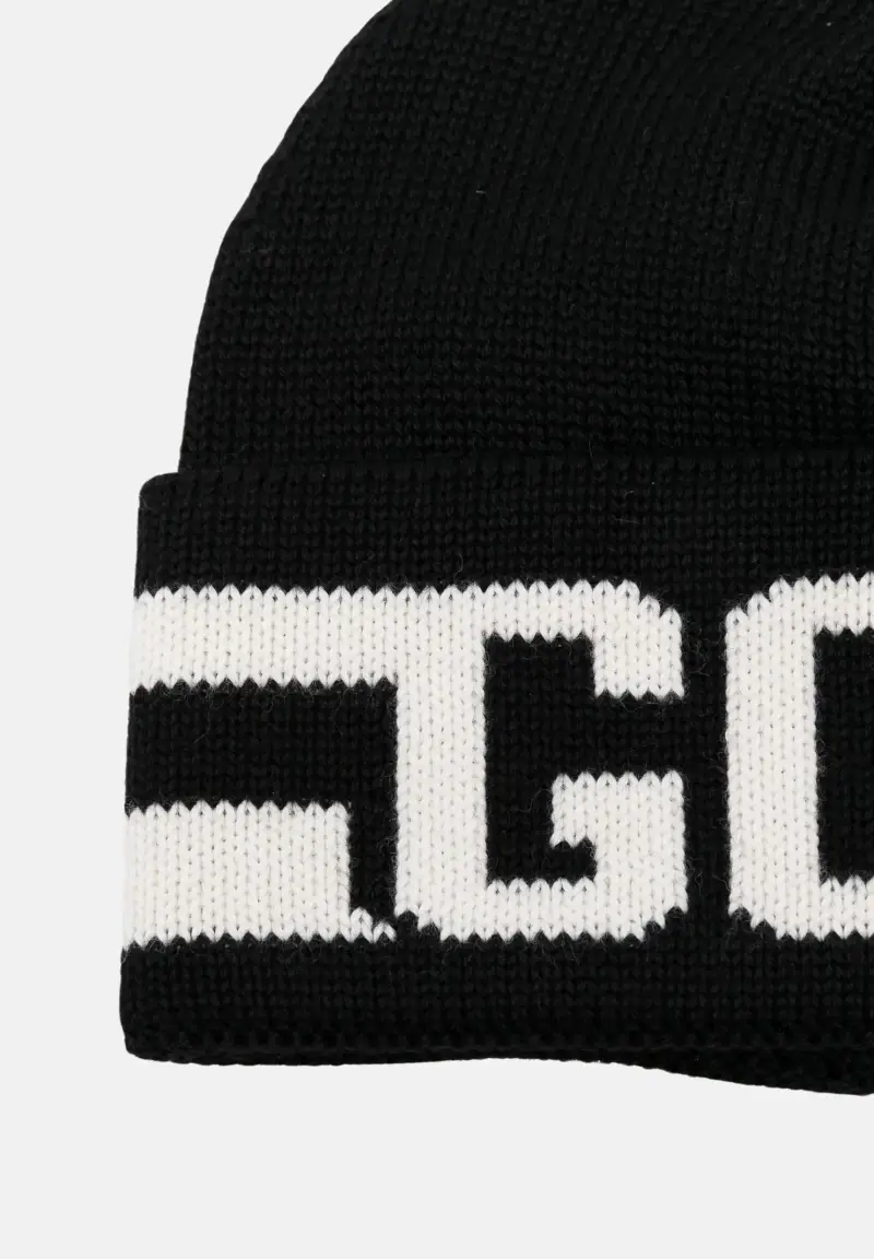 Berretto di lana nero per uomo e donna con logo miniatura 2