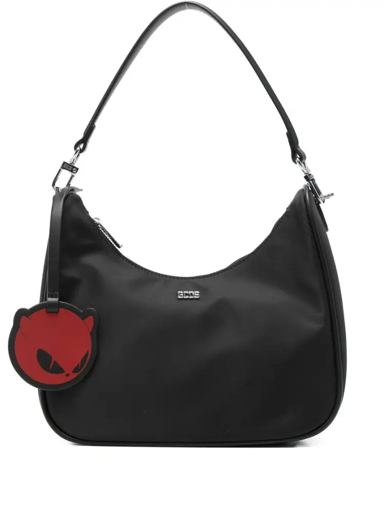 borsa mini in nylon nero con charme e logo gcds