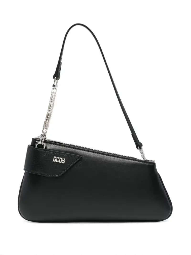 Gcds borsa nera donna in pelle a spalla mini logo in metallo