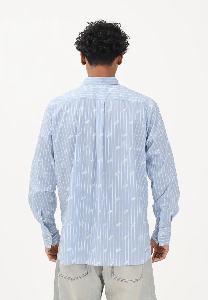 Camicia a manica lunga azzurra da uomo con logo miniatura 3