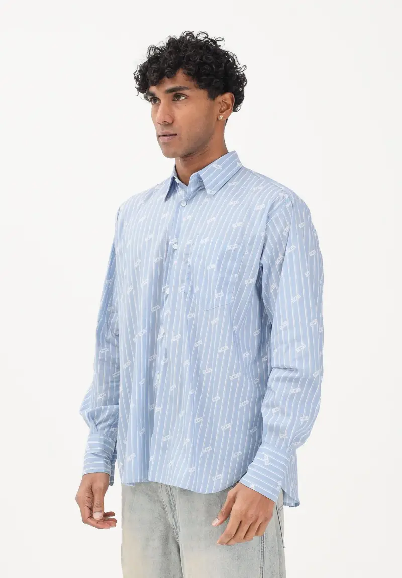 Camicia a manica lunga azzurra da uomo con logo