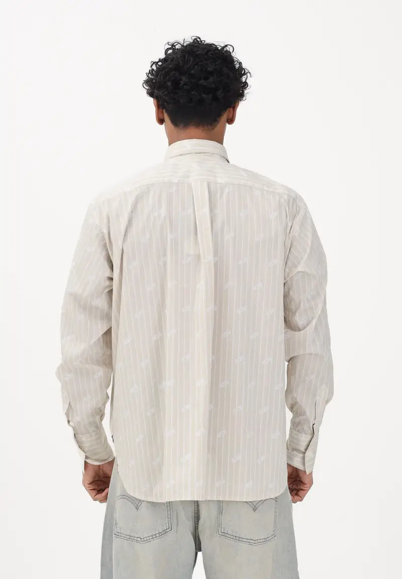 Camicia a manica lunga beige da uomo con logo miniatura 3