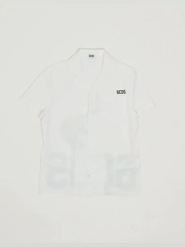 camicia junior bianca con mini logo davanti e maxi stampa iconica dietro