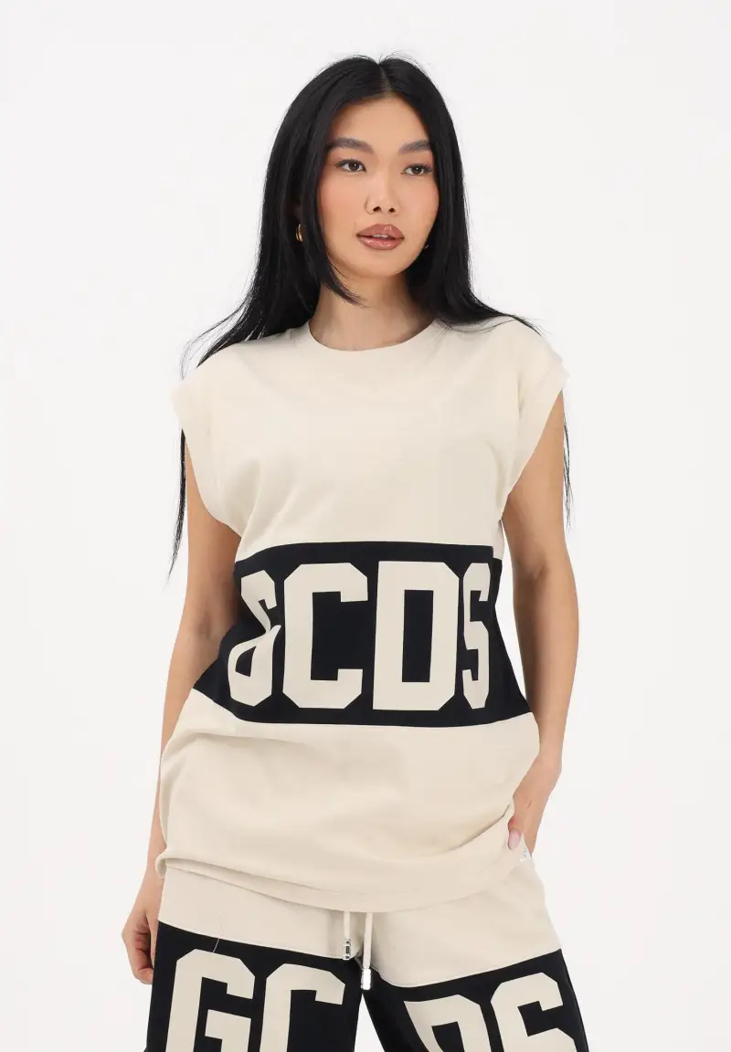 Canotta beige per uomo e donna con stampa logo miniatura 3