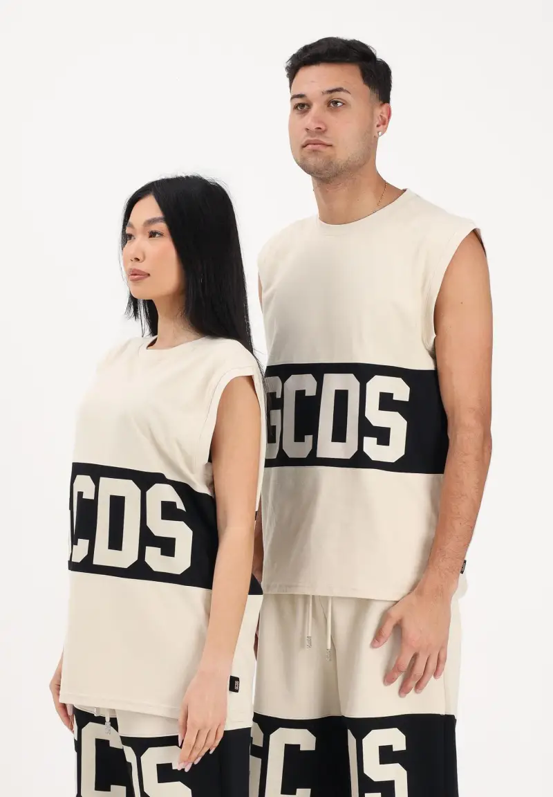 Canotta beige per uomo e donna con stampa logo