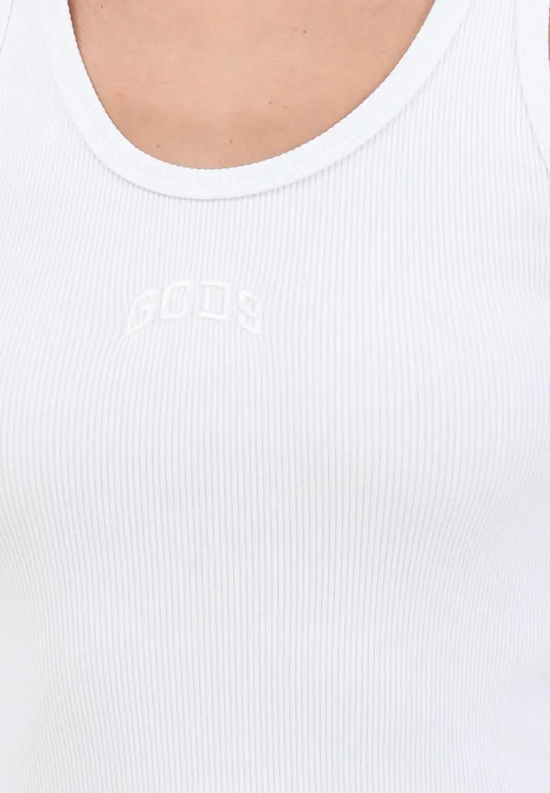 Canotta bianca da donna in cotone a costine con logo miniatura 3