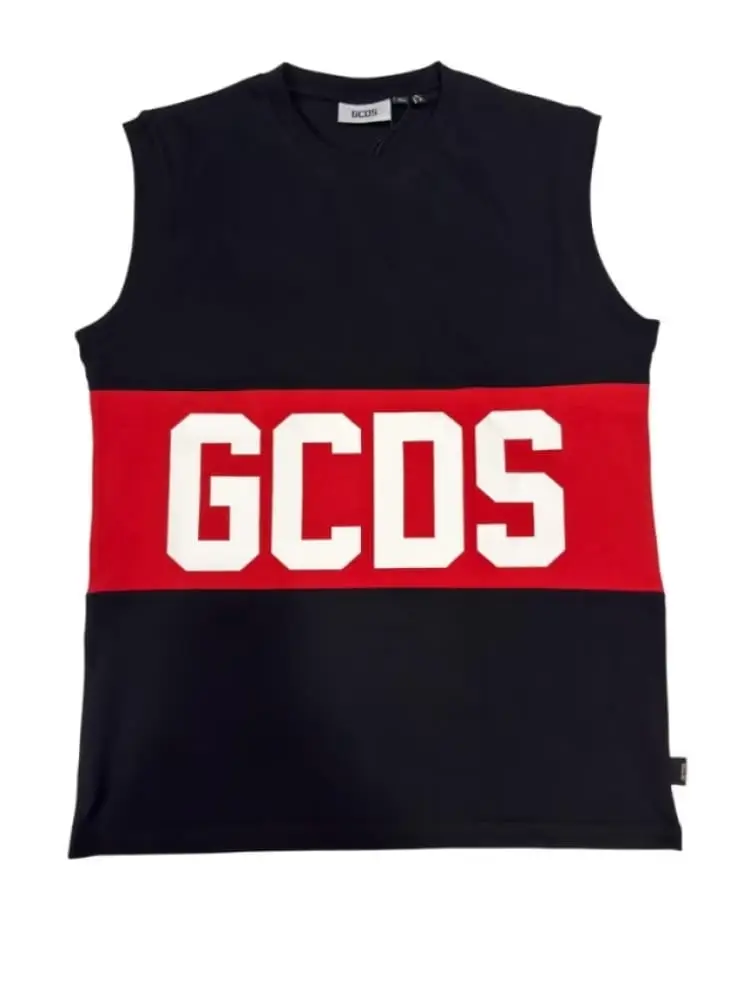 canotta nera iconica con maxi logo lettering