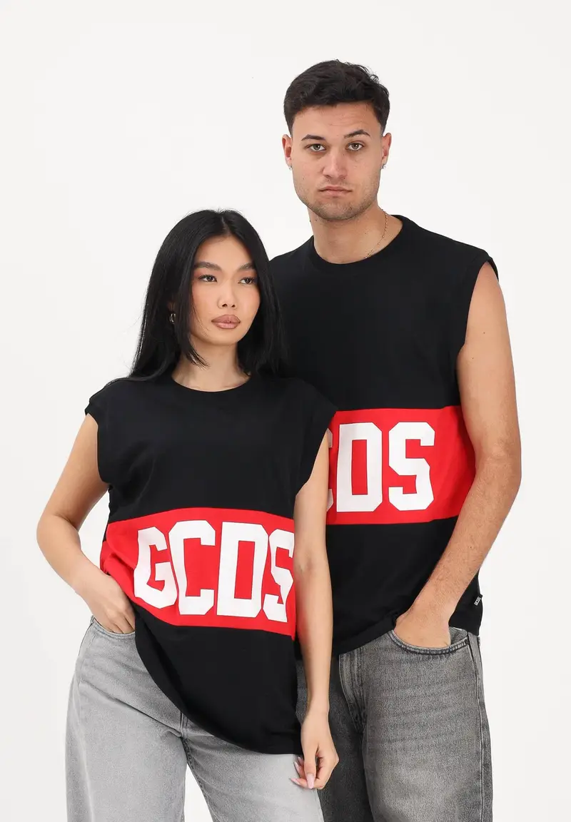 Canotta nera per uomo e donna con stampa logo miniatura 2