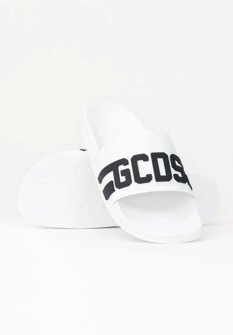 GCDS Ciabatte bianche da uomo con logo miniatura 3
