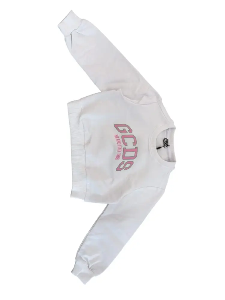 felpa bianca bambina crop maxi logo