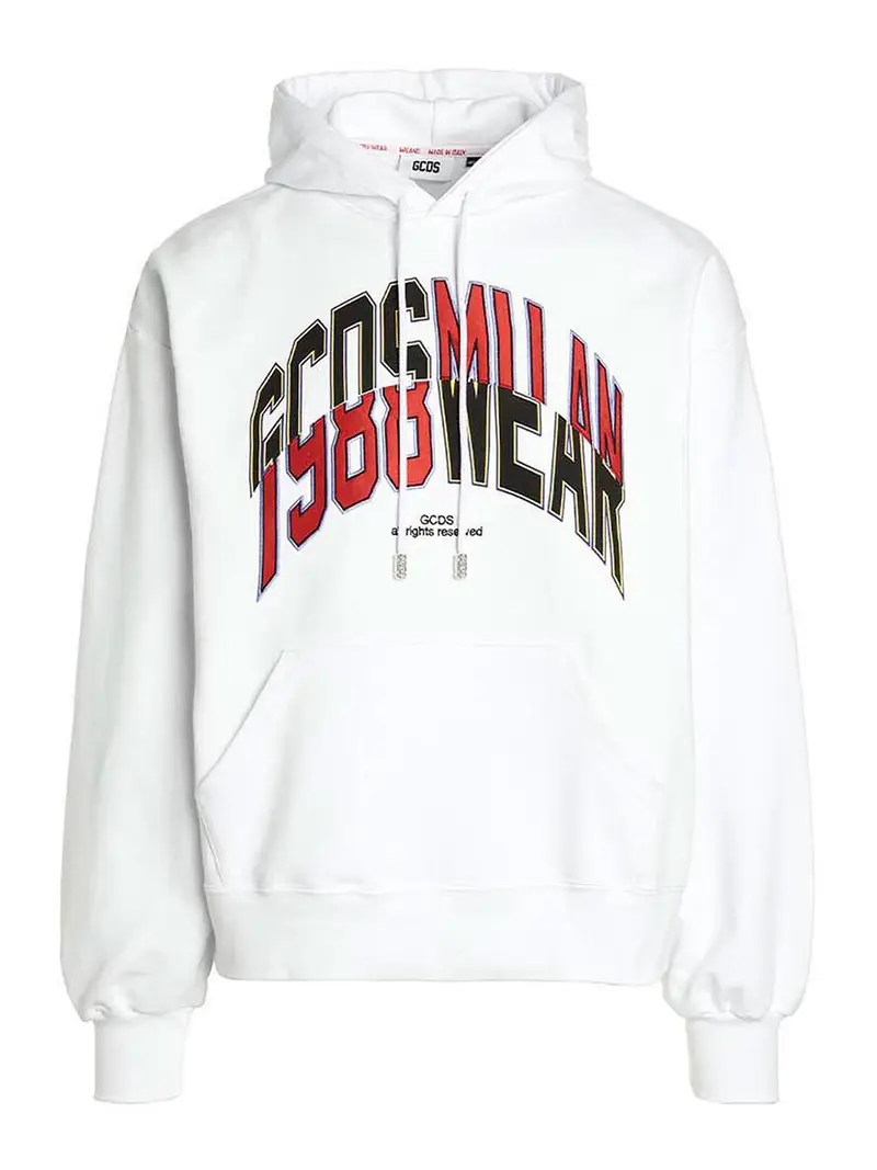 Felpa college in cotone Bianco