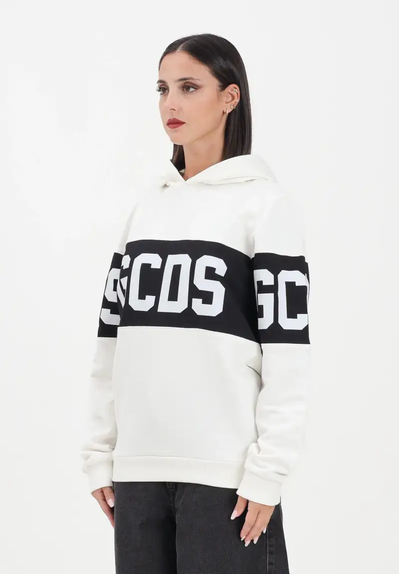 Felpa con cappuccio bianca per donna, ragazze e bambini rifinita da stampa logo