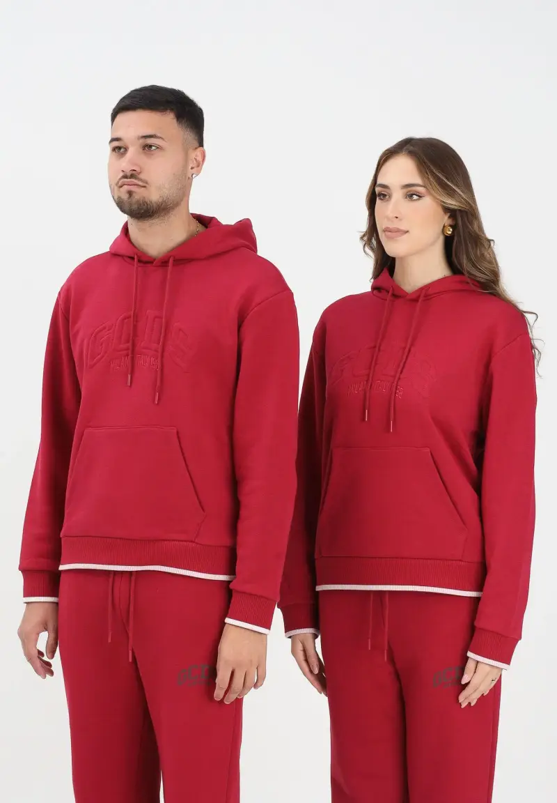 Felpa con cappuccio bordeaux per uomo e donna rifinita da logo impresso