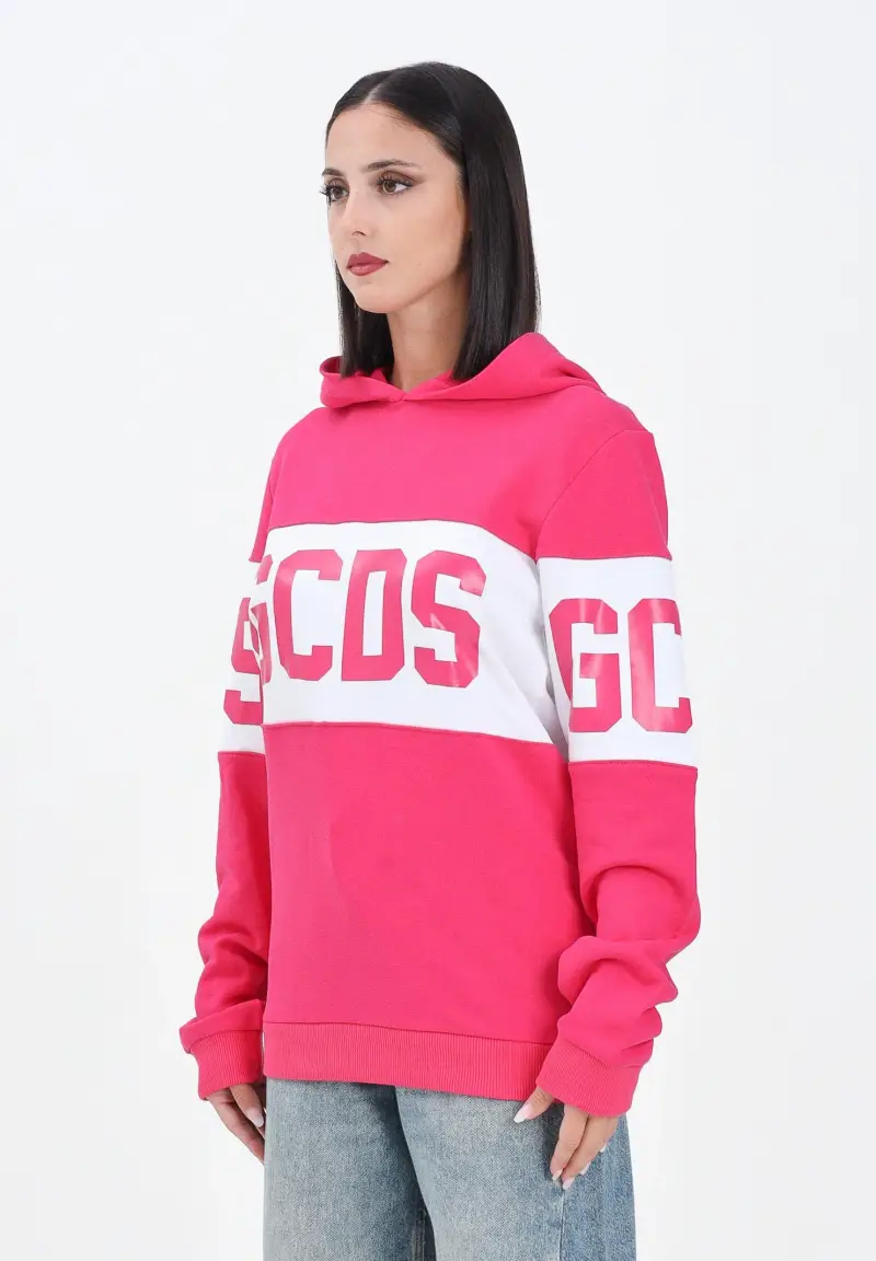 Felpa con cappuccio fucsia per donna, ragazze e bambine rifinita da stampa logo