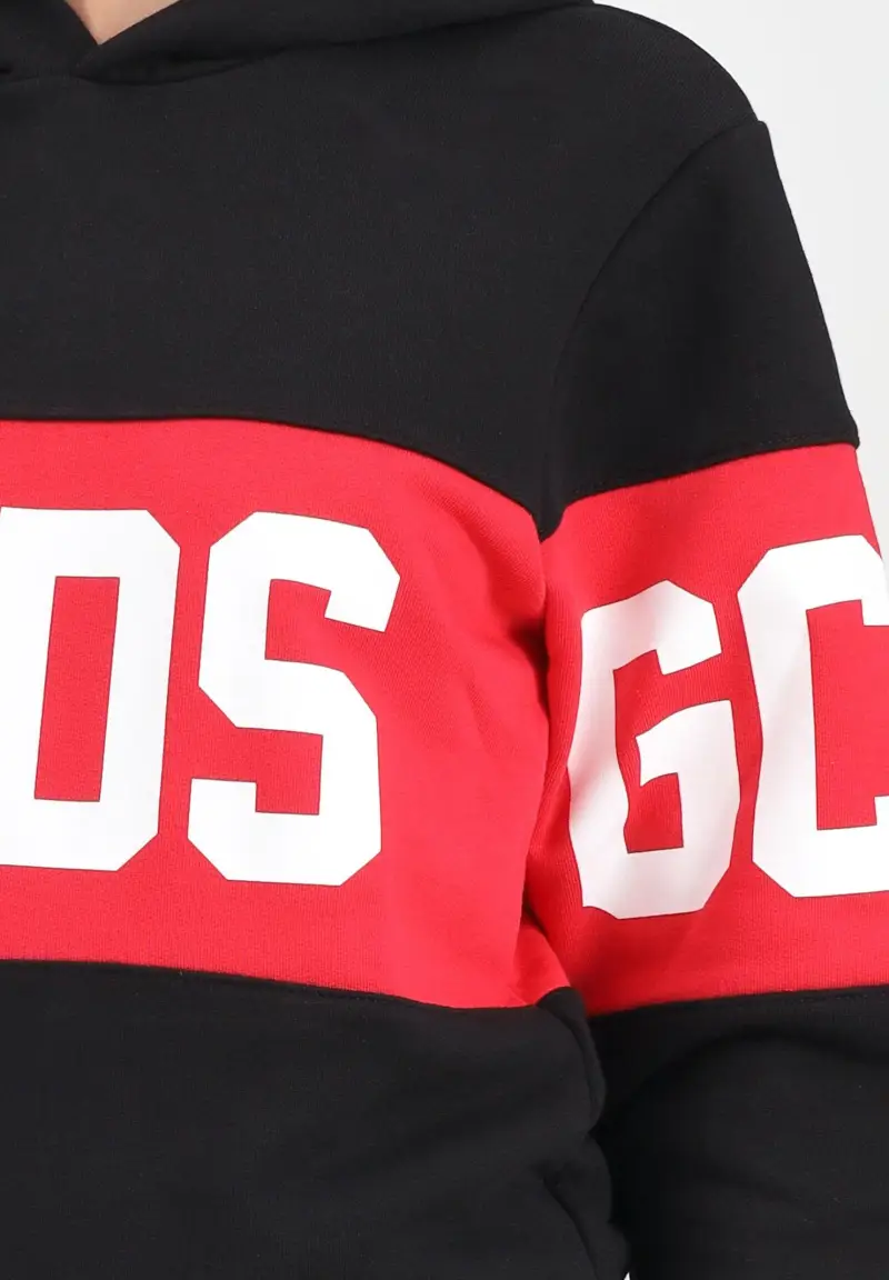 Felpa con cappuccio nera per donna, ragazze e bambini rifinita da stampa logo miniatura 3