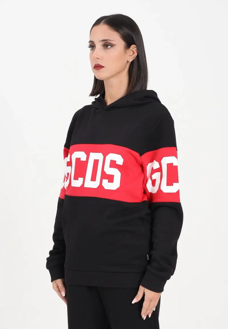 Felpa con cappuccio nera per donna, ragazze e bambini rifinita da stampa logo