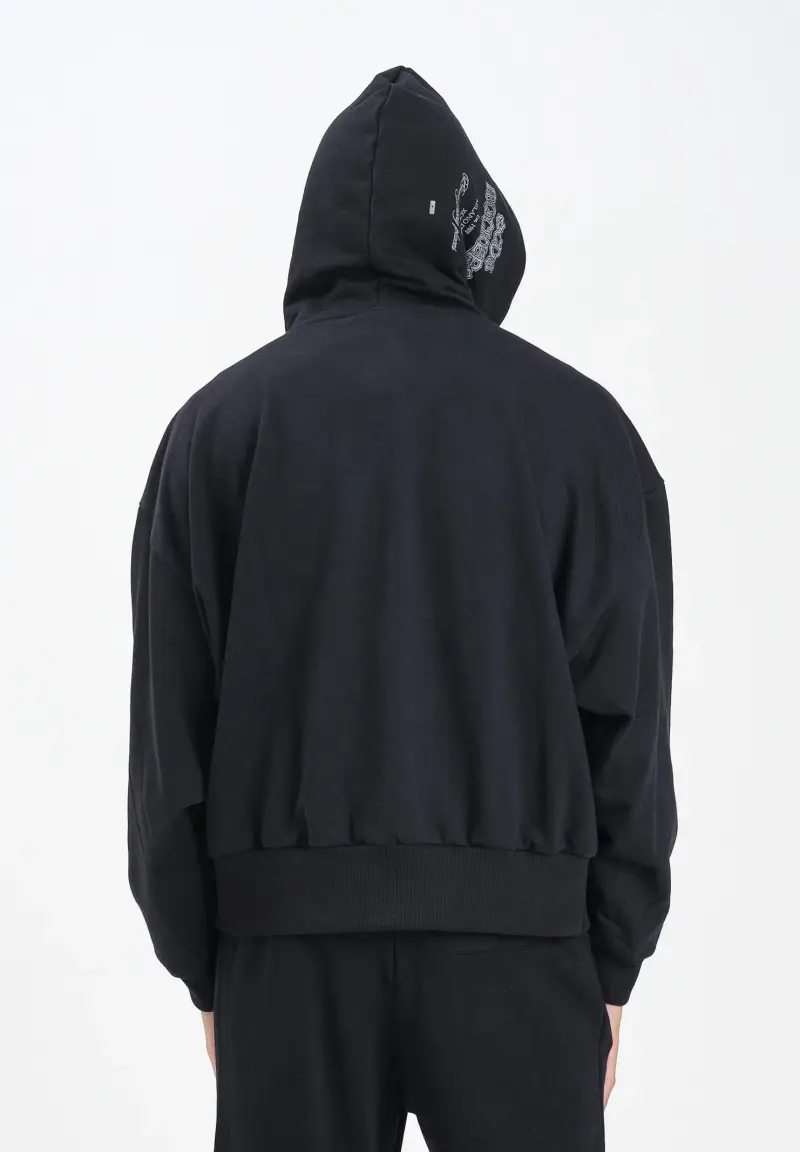 Felpa con cappuccio nera per uomo e donna caratterizzata da stampa miniatura 3