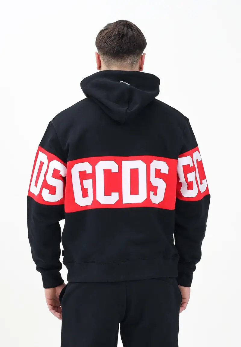 GCDS Felpa con cappuccio nera per uomo e donna rifinita da stampa logo miniatura 2