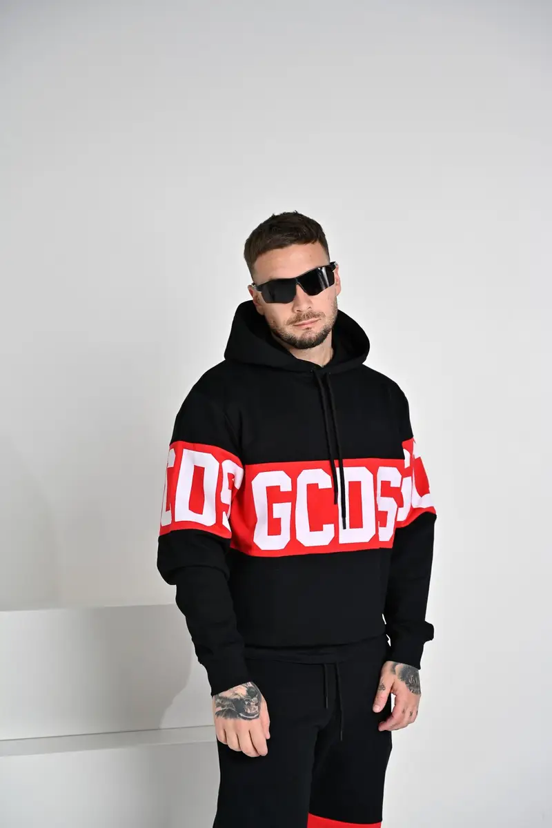 GCDS Felpa con cappuccio nera per uomo e donna rifinita da stampa logo miniatura 3