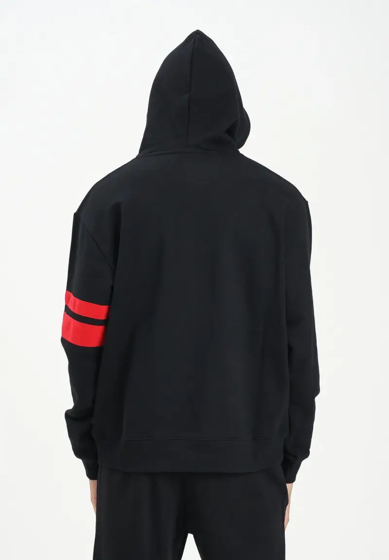 Felpa con cappuccio nera per uomo e donna rifinta da logo e bande a contrasto miniatura 3