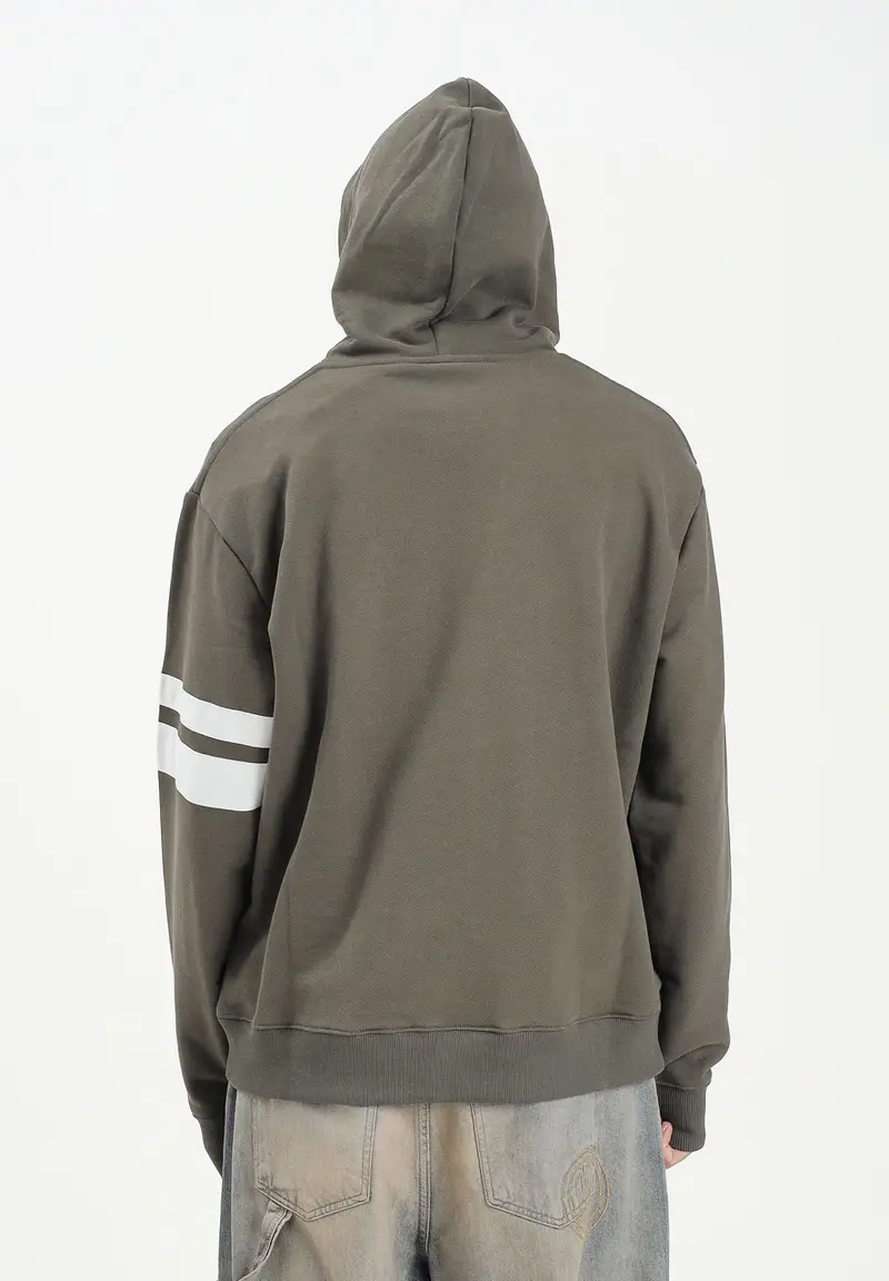 Felpa con cappuccio verde militare per uomo e donna con logo e bande a contrasto miniatura 3